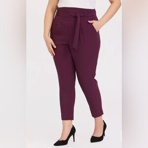 Torrid High Waisted Tie Front Paperbag Pant Trouser Burgundy Purple Size 12